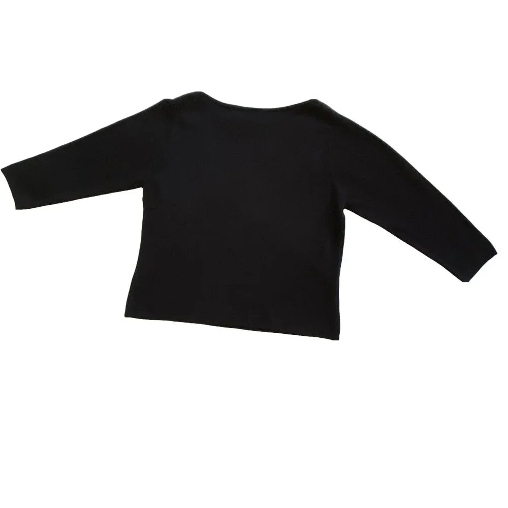 HILLARD &‎ HANSON Black Beaded Hem Knit Sweater 3/4 Sleeve 90s Y2K Vintage L